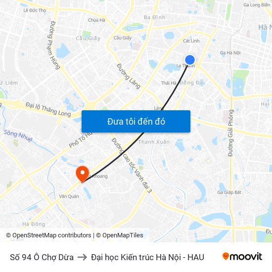 Số 94 Ô Chợ Dừa to Đại học Kiến trúc Hà Nội - HAU map