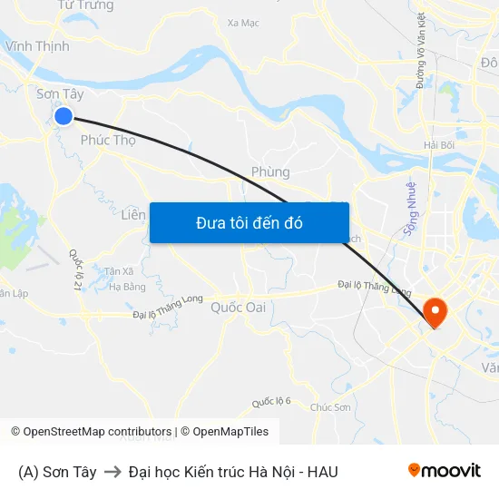 (A) Sơn Tây to Đại học Kiến trúc Hà Nội - HAU map