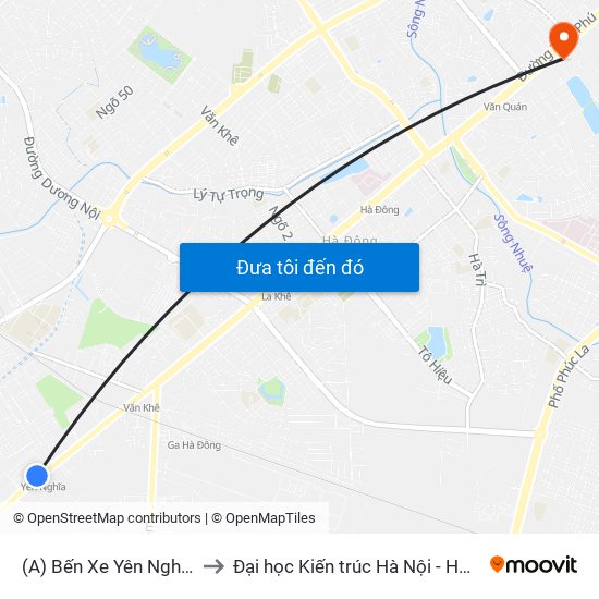 (A) Bến Xe Yên Nghĩa to Đại học Kiến trúc Hà Nội - HAU map