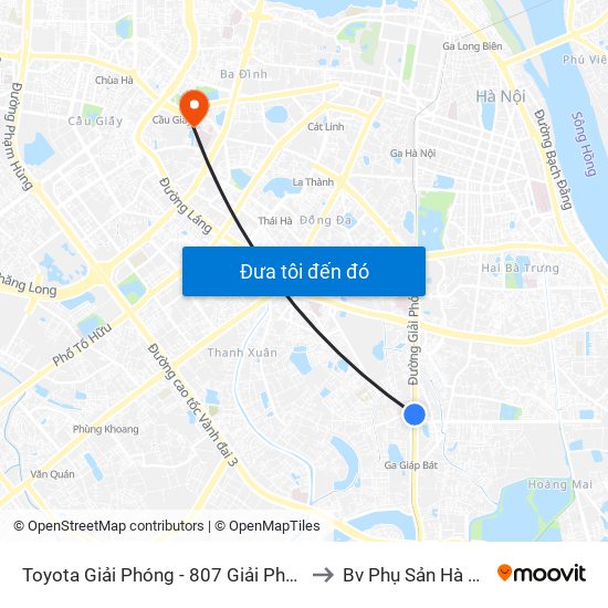 Toyota Giải Phóng - 807 Giải Phóng to Bv Phụ Sản Hà Nội map