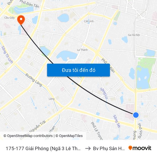 175-177 Giải Phóng (Ngã 3 Lê Thanh Nghị) to Bv Phụ Sản Hà Nội map
