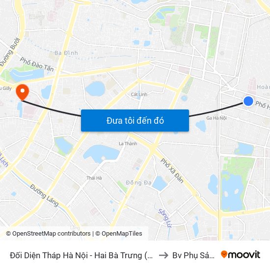 Đối Diện Tháp Hà Nội - Hai Bà Trưng (Cạnh 56 Hai Bà Trưng) to Bv Phụ Sản Hà Nội map