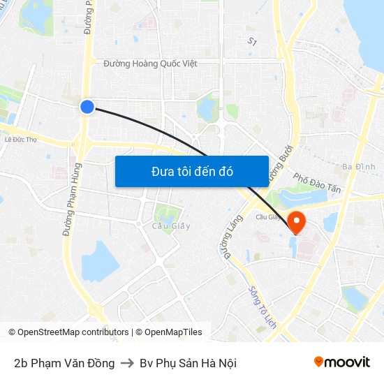 2b Phạm Văn Đồng to Bv Phụ Sản Hà Nội map