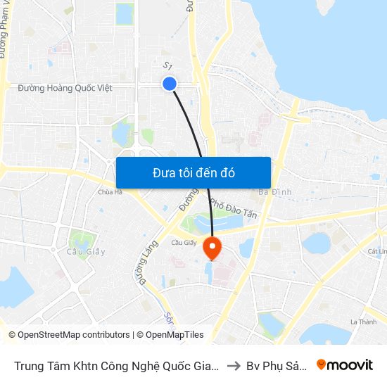 Trung Tâm Khtn Công Nghệ Quốc Gia - 18 Hoàng Quốc Việt to Bv Phụ Sản Hà Nội map