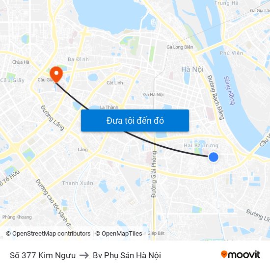 Số 377 Kim Ngưu to Bv Phụ Sản Hà Nội map