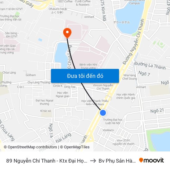 89 Nguyễn Chí Thanh - Ktx Đại Học Luật to Bv Phụ Sản Hà Nội map