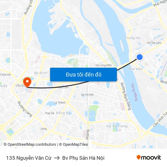 135 Nguyễn Văn Cừ to Bv Phụ Sản Hà Nội map