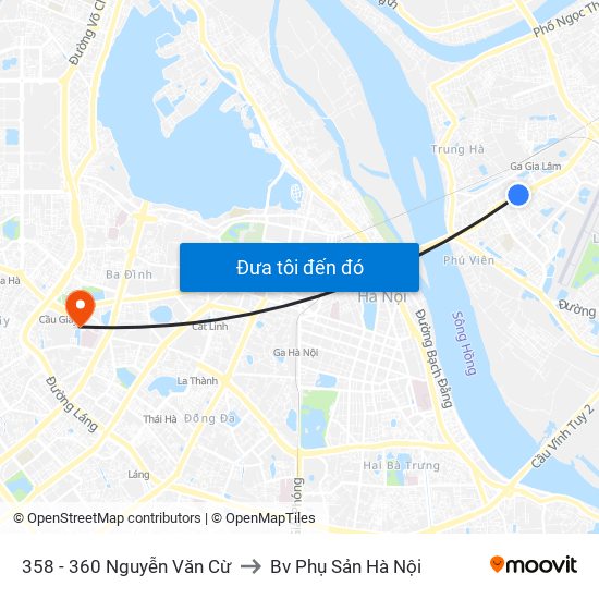 358 - 360 Nguyễn Văn Cừ to Bv Phụ Sản Hà Nội map