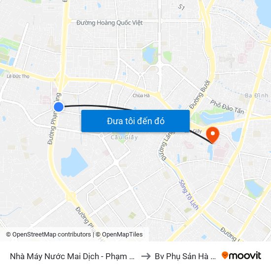 Nhà Máy Nước Mai Dịch - Phạm Hùng to Bv Phụ Sản Hà Nội map