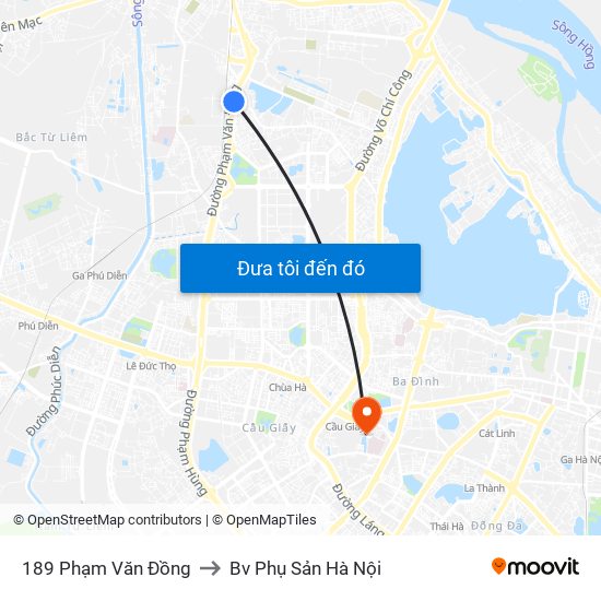 189 Phạm Văn Đồng to Bv Phụ Sản Hà Nội map