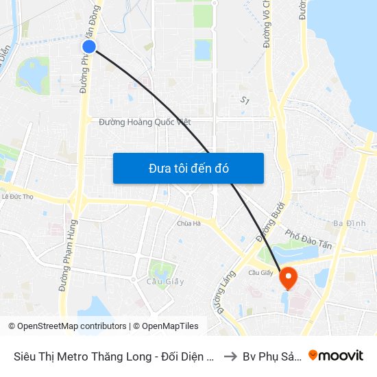 Siêu Thị Metro Thăng Long - Đối Diện Ngõ 599 Phạm Văn Đồng to Bv Phụ Sản Hà Nội map