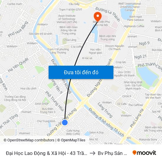 Đại Học Lao Động & Xã Hội - 43 Trần Duy Hưng to Bv Phụ Sản Hà Nội map