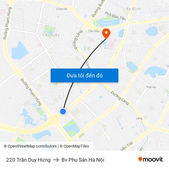 220 Trần Duy Hưng to Bv Phụ Sản Hà Nội map