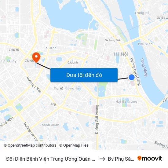 Đối Diện Bệnh Viện Trung Ương Quân Đội 108 - Trần Hưng Đạo to Bv Phụ Sản Hà Nội map