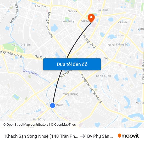 Khách Sạn Sông Nhuệ (148 Trần Phú- Hà Đông) to Bv Phụ Sản Hà Nội map