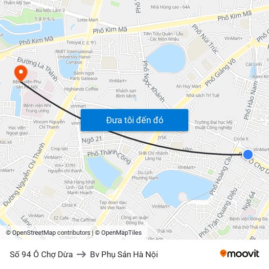 Số 94 Ô Chợ Dừa to Bv Phụ Sản Hà Nội map