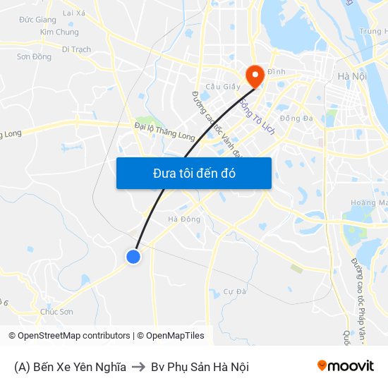 (A) Bến Xe Yên Nghĩa to Bv Phụ Sản Hà Nội map