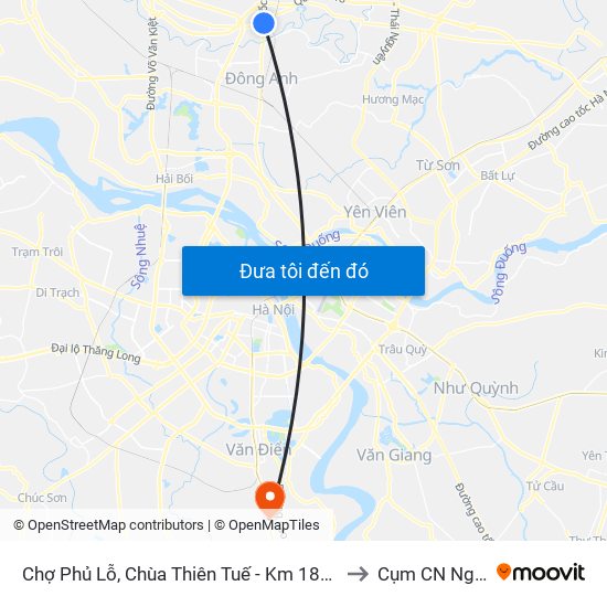 Chợ Phủ Lỗ, Chùa Thiên Tuế - Km 18+600 Quốc Lộ 3 to Cụm CN Ngọc Hồi map