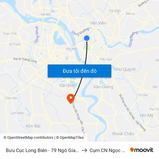 Bưu Cục Long Biên - 79 Ngô Gia Tự to Cụm CN Ngọc Hồi map