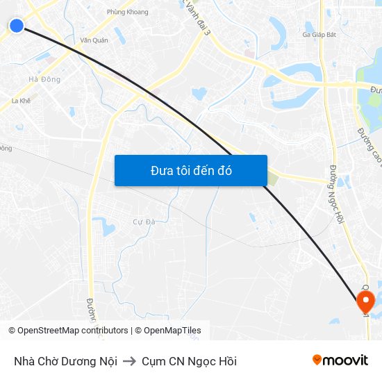 Nhà Chờ Dương Nội to Cụm CN Ngọc Hồi map