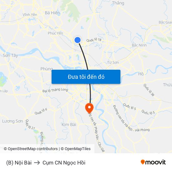 (B) Nội Bài to Cụm CN Ngọc Hồi map