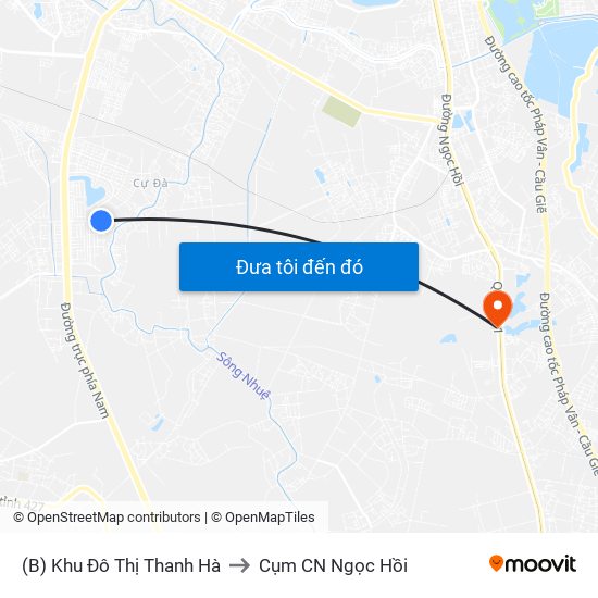 (B) Khu Đô Thị Thanh Hà to Cụm CN Ngọc Hồi map