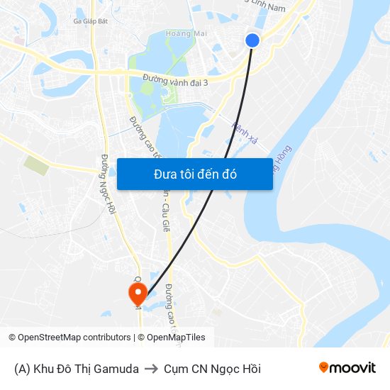 (A) Khu Đô Thị Gamuda to Cụm CN Ngọc Hồi map