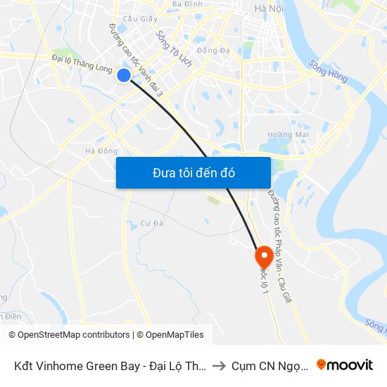 Kđt Vinhome Green Bay - Đại Lộ Thăng Long to Cụm CN Ngọc Hồi map