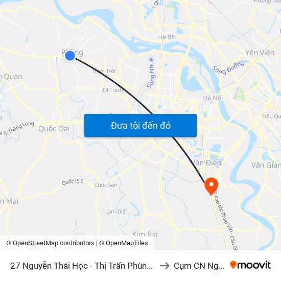 27 Nguyễn Thái Học - Thị Trấn Phùng - Đan Phượng to Cụm CN Ngọc Hồi map