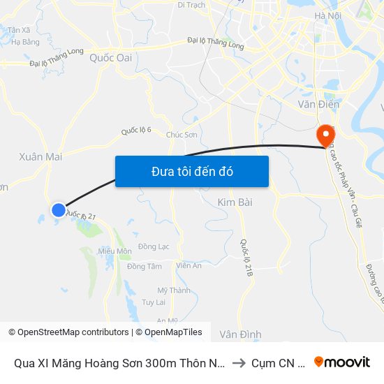 Qua XI Măng Hoàng Sơn 300m Thôn Nam Sơn - Đường Hồ Chí Minh to Cụm CN Ngọc Hồi map