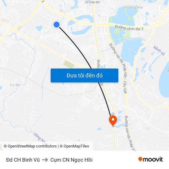 Đd CH Bình Vũ to Cụm CN Ngọc Hồi map