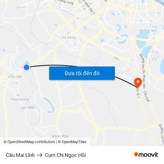 Cầu Mai Lĩnh to Cụm CN Ngọc Hồi map