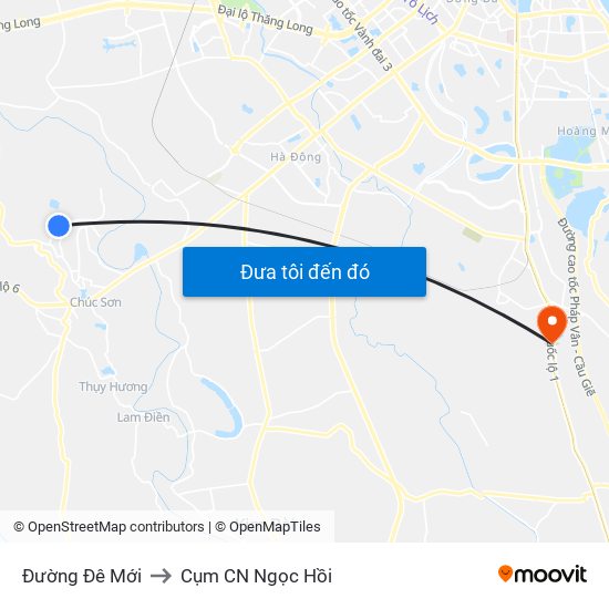 Đường Đê Mới to Cụm CN Ngọc Hồi map