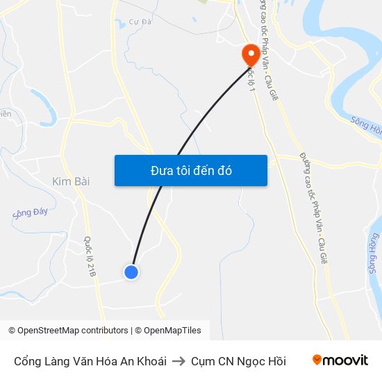 Cổng Làng Văn Hóa An Khoái to Cụm CN Ngọc Hồi map