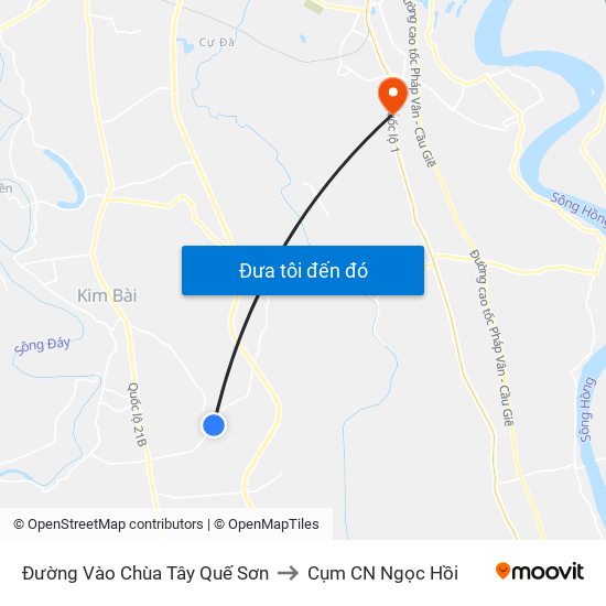 Đường Vào Chùa Tây Quế Sơn to Cụm CN Ngọc Hồi map