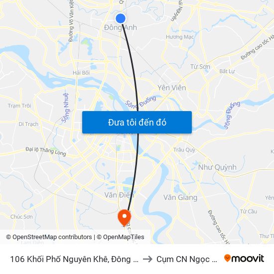 106 Khối Phố Nguyên Khê, Đông Anh to Cụm CN Ngọc Hồi map