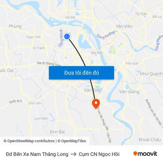 Đd Bến Xe Nam Thăng Long to Cụm CN Ngọc Hồi map