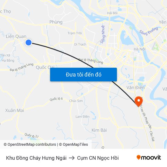 Khu Đồng Cháy Hưng Ngải to Cụm CN Ngọc Hồi map