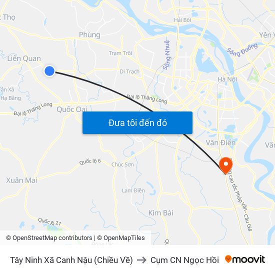 Tây Ninh Xã Canh Nậu (Chiều Về) to Cụm CN Ngọc Hồi map