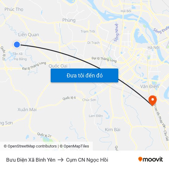 Bưu Điện Xã Bình Yên to Cụm CN Ngọc Hồi map