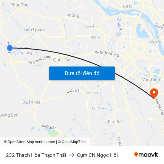 232 Thạch Hòa Thạch Thất to Cụm CN Ngọc Hồi map