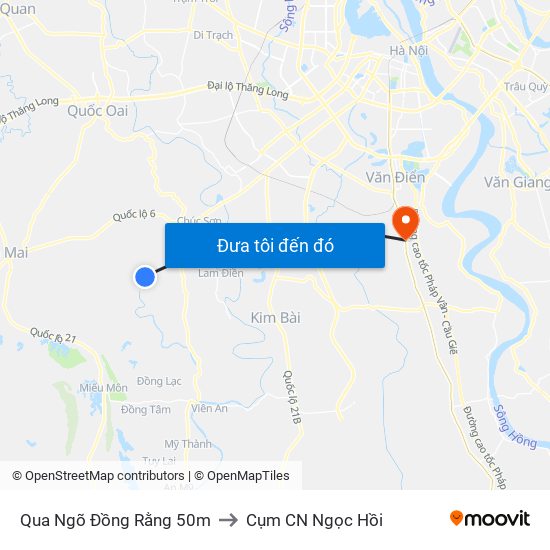 Qua Ngõ Đồng Rằng 50m to Cụm CN Ngọc Hồi map