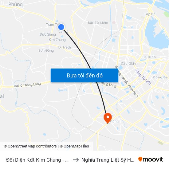 Đối Diện Kđt Kim Chung - Di Trạch to Nghĩa Trang Liệt Sỹ Hà Đông map