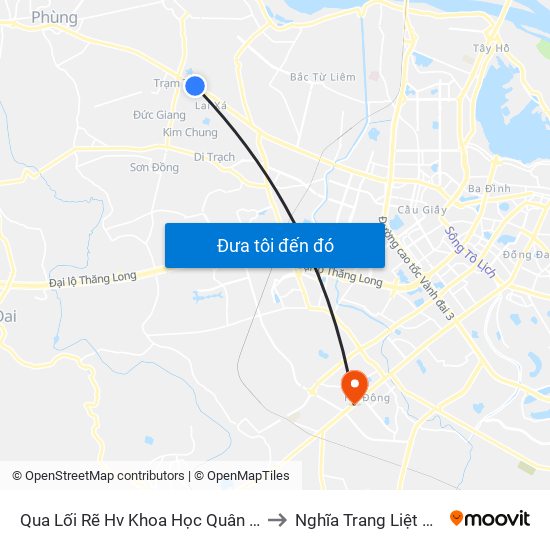 Qua Lối Rẽ Hv Khoa Học Quân Sự - Quốc Lộ 32 to Nghĩa Trang Liệt Sỹ Hà Đông map