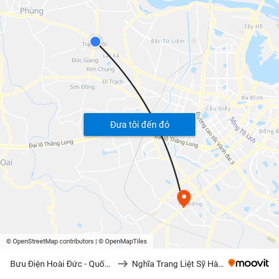 Bưu Điện Hoài Đức - Quốc Lộ 32 to Nghĩa Trang Liệt Sỹ Hà Đông map