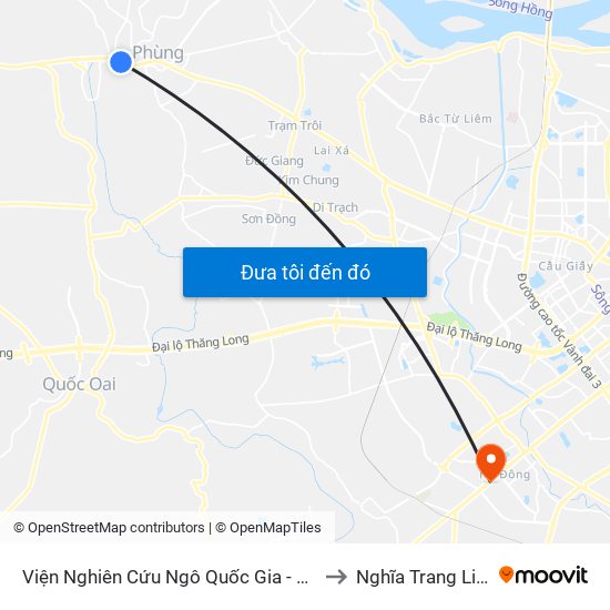 Viện Nghiên Cứu Ngô Quốc Gia - Quốc Lộ 32 (Cọc Tiêu H2/22) to Nghĩa Trang Liệt Sỹ Hà Đông map