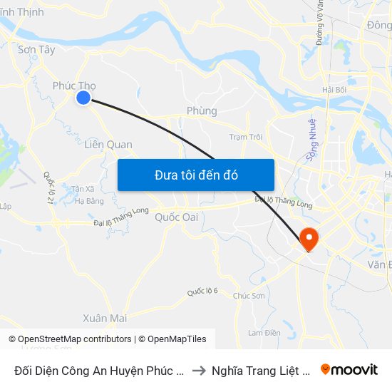 Đối Diện Công An Huyện Phúc Thọ - Quốc Lộ 32 to Nghĩa Trang Liệt Sỹ Hà Đông map