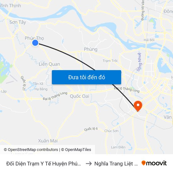 Đối Diện Trạm Y Tế Huyện Phúc Thọ - Quốc Lộ 32 to Nghĩa Trang Liệt Sỹ Hà Đông map