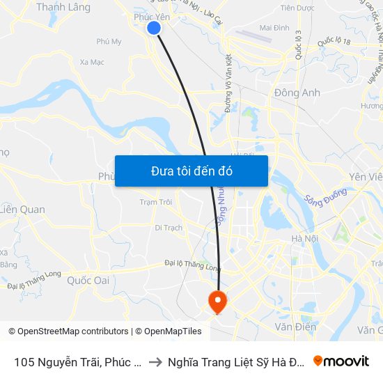 105 Nguyễn Trãi, Phúc Yên to Nghĩa Trang Liệt Sỹ Hà Đông map