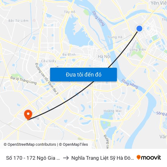 Số 170 - 172 Ngô Gia Tự to Nghĩa Trang Liệt Sỹ Hà Đông map